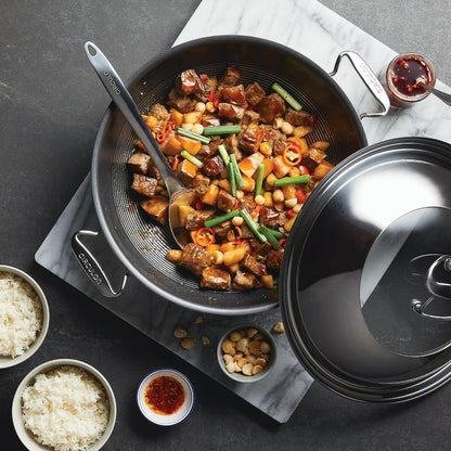 Clad Stainless Steel Wok/Stir Fry with Glass Lid and Hybrid Steelshield and Nonstick Technology, 14 Inch - Silver2