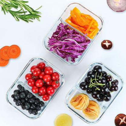 5 Pack,36 Oz, 2 Compartments Glass Meal Prep Containers with Lids6