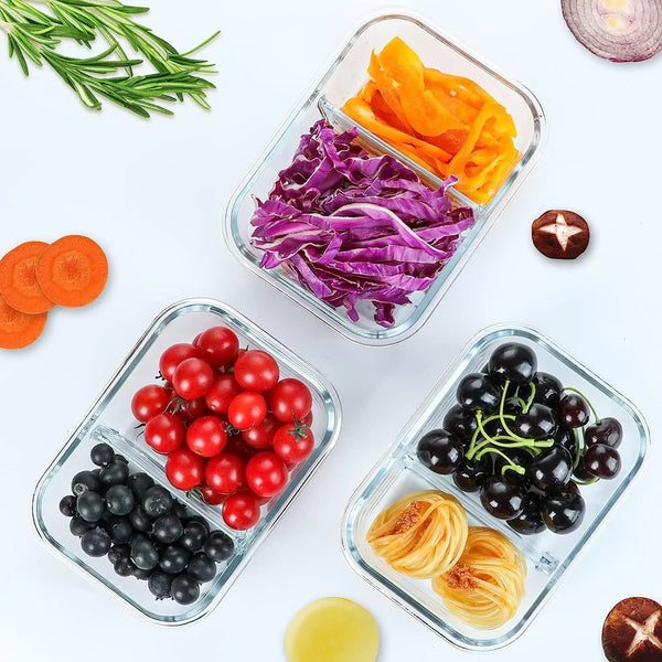 5 Pack,36 Oz, 2 Compartments Glass Meal Prep Containers with Lids6