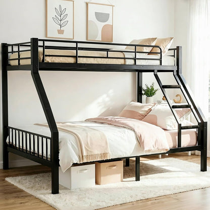 Twin XL over Queen Bunk Bed, Heavy Duty Bed Frame with Guardrails & Ladder1