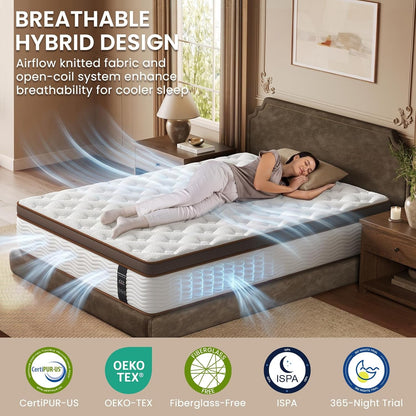 Full Size Mattress Firm, 14 Inch Hybrid Mattress in a Box Cooling4