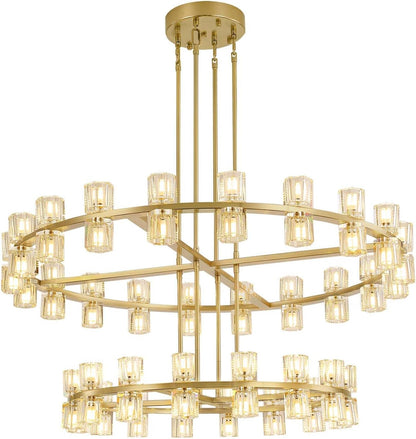 D32''+D40'' Large Gold Wagon Wheel Chandelier 72-Lights Gold round Chandeliers Glass Chandelier for Dining Room,Living Room Vintage Chandeliers6