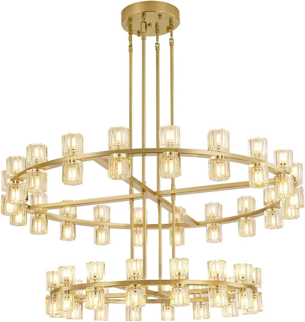 2 Tier Gold Wagon Wheel Chandelier, 108-Lights Farmhouse Pendant Light Fixture, Rustic round Chandelier for Foyer Entryway Living Room (Dia 32"+40")6