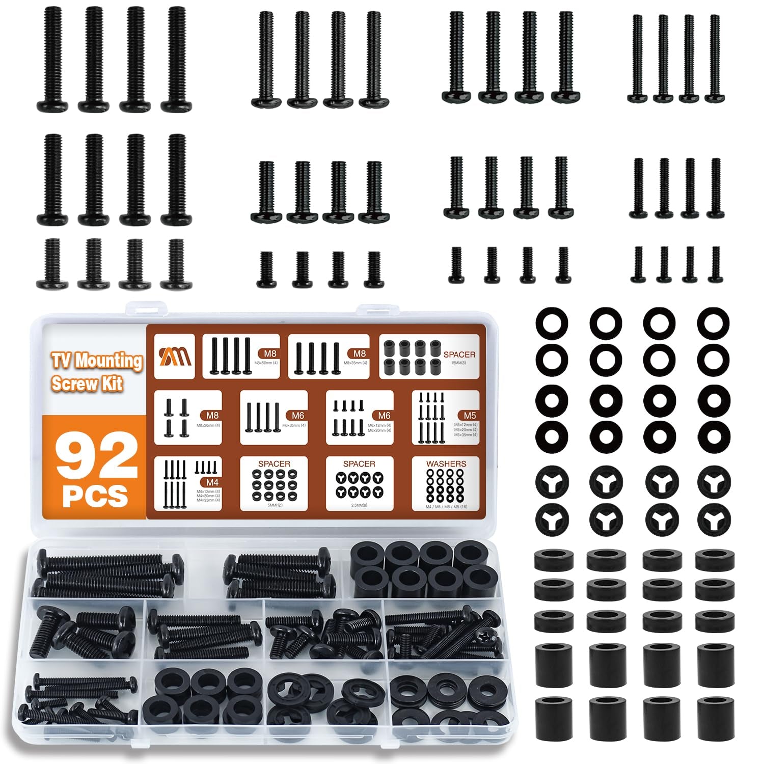 92pcs-tv-mounting-hardware-screw-kit-m4-m5-m6-m8-screws-includes-spacers-and-washers-for-most-tv-monitor-vesa-mount-tv-mount-replacement-screws-with-box-up-to-80-black