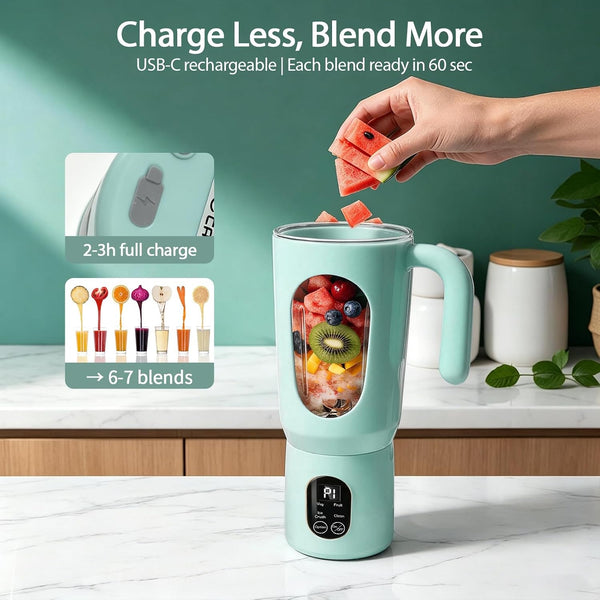 Personal Blender Smoothies, 580ML USB-C Rechargeable | Portable Blender Cup, 12-Blade Smoothie Maker with Travel Lid, Handle & LED Display for Gym, Office, Travel and Outdoor4