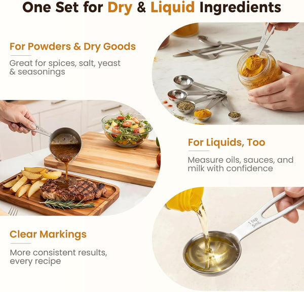 13PCS Stainless Steel Measuring Cups and Spoons Set with Funnel, Stackable Metal Measuring Cup and Spoon Set for Baking Cooking, Dishwasher Safe Kitchen Tools with for Dry & Liquid Ingredients2