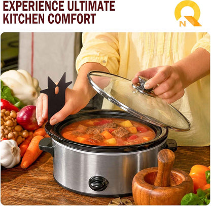 Slow Cooker Pot Lid Holder - 2Pcs Sturdy Lid Rack Designed for Oval & round | Drip-Back Channel Keeps Counter Dry, Hands-Free, Anti-Slip, Rust-Proof Steel, Quick-Clean, Compact, No-Wobble3