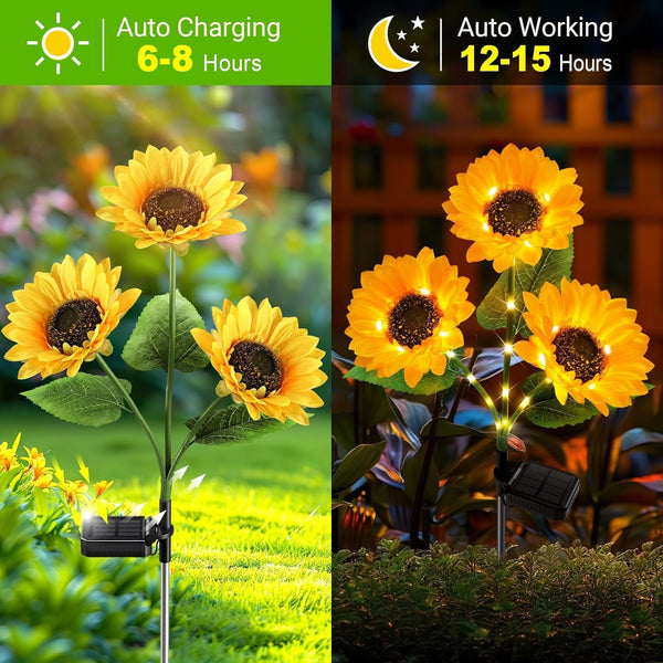 Solar Lights Outdoor Garden Decor - Upgraded 3 Pack with 9 Sunflower Lights, Waterproof Solar Outdoor Lights Auto On/Off Solar Decorative Lights for Garden, Patio, Backyard5