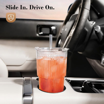 20Oz Iced Coffee Cups with Lids, Ribbed Glass Cups with Lids and Straws | Thick Reusable Glass, Leak-Resistant Lids, Fits Most Car Cup Holders, for Iced Coffee, Tea, Smoothies and Cold Drinks3