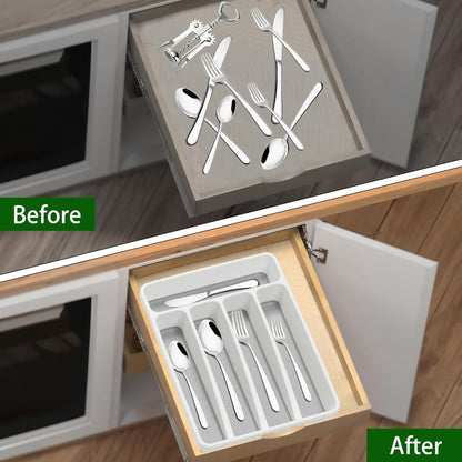 Silverware Organizer Utenisl Organizer Holder Kitchen Drawer Organizer Plastic Silverware Tray for Drawer Flatware Organizer 5 Compartment White3