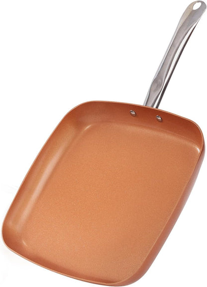 Non-Stick Copper Square Frying Pan, 12" Chef Skillet with Ceramic Coating, Oven Dishwasher Safe, Pfoa-Free, Home Use for All Stoves1