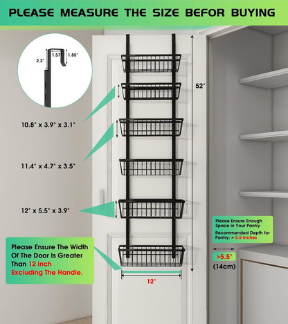 12 Inch Wide Narrow over the Door Pantry Organizer 6-Tier Black2