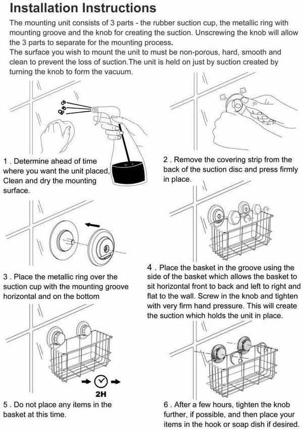 Suction Cup Shower Caddy Bath Wall Shelf, Deep Bathroom Basket Large Shower Caddy Bath Organizer Kitchen Storage Basket for Gel Holder Bathroom Storage Shampoo, Conditioner -Stainless Steel6