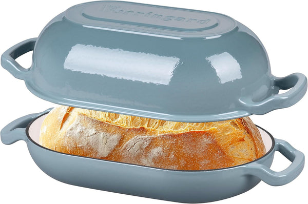 Enameled Cast Iron Sourdough Bread Oven, Dutch Oven, Loaf Cast Iron Bread Pan for Homemade Bread Baking, Meatloaf Pan with Lid, 5QT, Sea Salt1