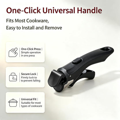Removable Handle, Detachable Pot Handles with 2 PCS Silicone Oven Mitts Heat Resistant, Universal Pan Handle, Replacement Handles for Pots and Pans, Fits All Cookware-Black2