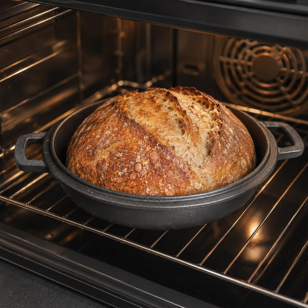 Cast Iron 5 Quart Double Dutch Oven-2-In-1 Pre-Seasoned Pot & Skillet Combo | Pre-Seasoned, No Chemical Coatings. 5Qt Cast Iron Pot + Skillet Lid. Even Heat, Great for Bread Baking. Indoor/Outdoor Use.6