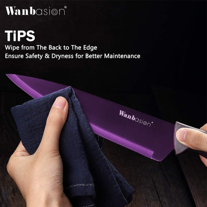 Purple Professional Kitchen Knife Chef Set, Stainless Steel, Dishwasher Safe with Covers7