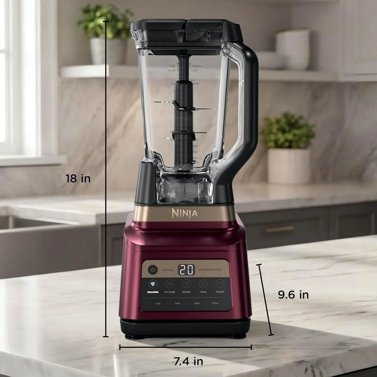 ninja-professional-kitchen-system-blender-in-burgundy-with-dimensions-listed