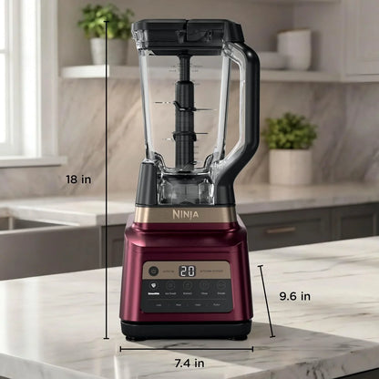 Ninja professional kitchen system blender in burgundy with dimensions listed8