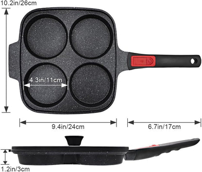 10 Inch Large Egg Pan with Lid, Nonstick 4-Cup Pancake Pan,Black | Omelette Skillet with Detachable Handle Induction Compatible7