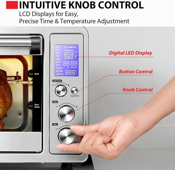 10-In-1 Convection Toaster Oven, 6-Slice Countertop Oven, 1500W | Bake, Broil, Rotisserie & Pizza Functions, LCD Knob Controls, 6 Accessories, with Toast, 1500W, Stainless Steel5