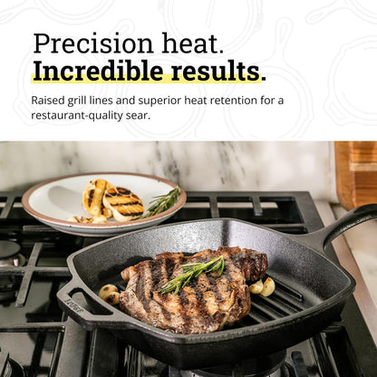 Square Cast Iron Grill Pan, Pfas-Free, 10.5 Inches | Square Skillet with Ridged Burger Grill, Even Heat Distribution, Non-Toxic Cast Iron Pan, Made in USA5