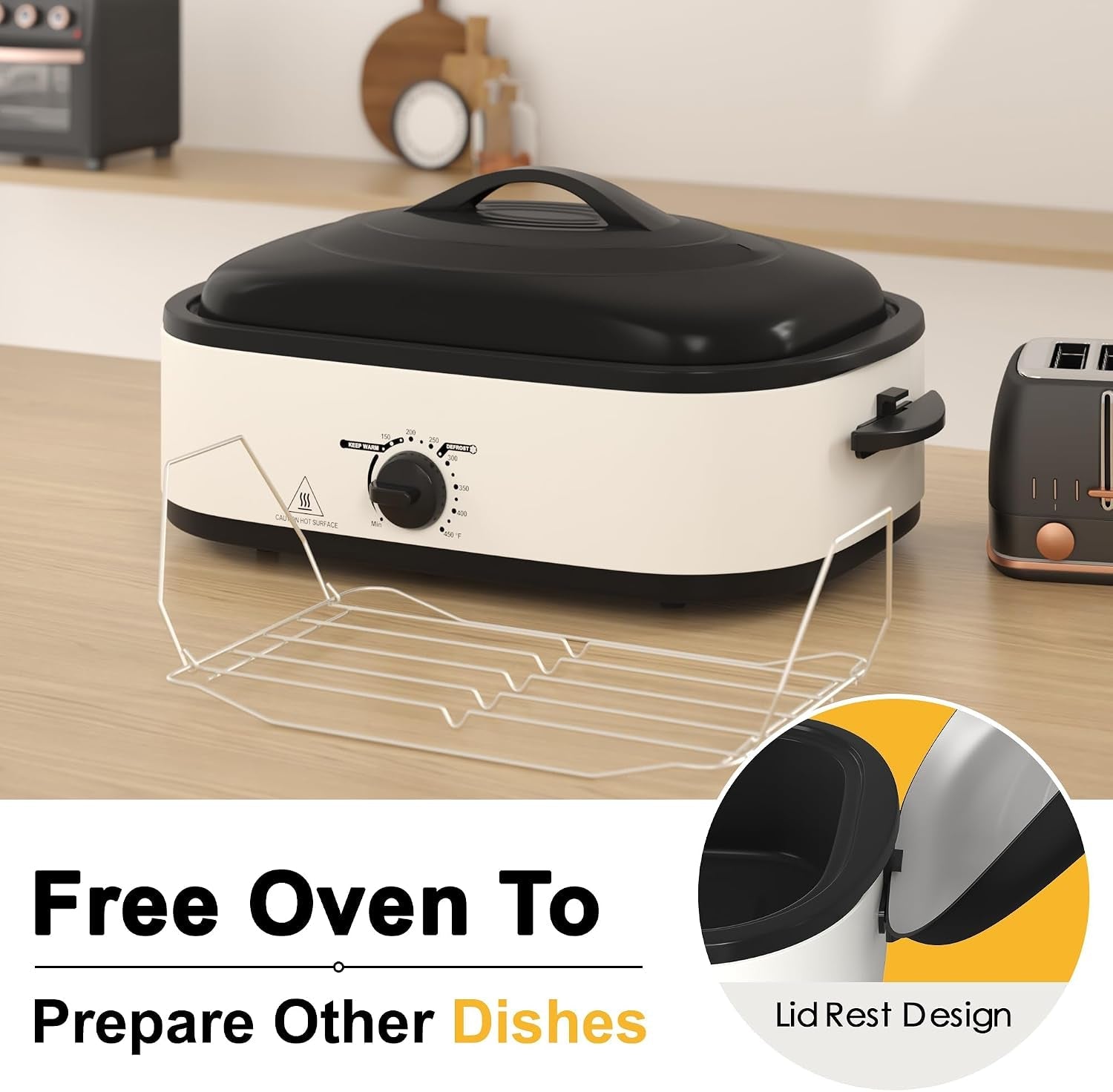 14-quart-electric-roaster-oven-with-slow-cooker-function-turkey-roaster-oven-buffet-with-self-basting-lid-removable-pan-cool-touch-handles-easy-to-clean-white