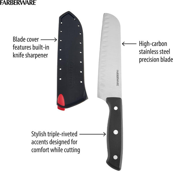 Edgekeeper Self-Sharpening Triple Riveted Santoku Knife Set, 4-Piece, Black4