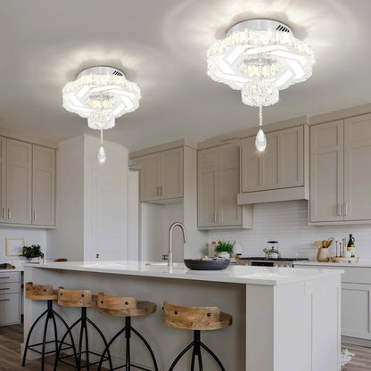 16 Inch Mini Chandelier Modern Crystal Chandeliers Light Semi Flush Mount Ceiling Light Fixture Small Silver Chandelier for Bedroom Hallway Kitchen Foyer6