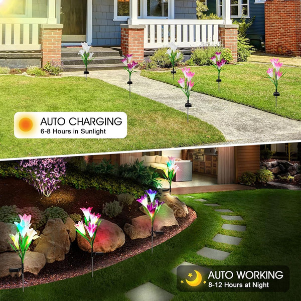 10 Pack Solar Garden Lights Outdoor, 7 Color Changing LED Waterproof Solar Powered Lily Flowers Landscape Lights for outside Yard, Patio, Pathway Decorative, Décor3