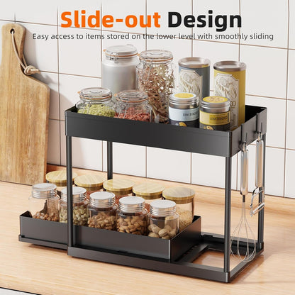 under Sink Organizer 2 Pack, Sink Pull-Out Sliding Storage Cabinet, 2-Tier under Shelf Organizer for Kitchen Bathroom, Black4