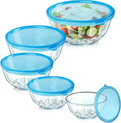 5‑Piece Glass Mixing Bowls Set with Airtight Lids, Blue1