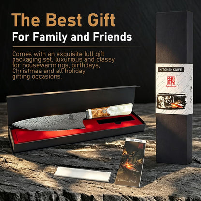 Japanese Chef Knife, 8" 67 Layers Damascus Knife with VG10 Core, Professional Hand Forged Kitchen Knife with Noble Resin Handle, Non-Stick and Razor Sharp Chef'S Knives with Gift Box for Kitchen Use9
