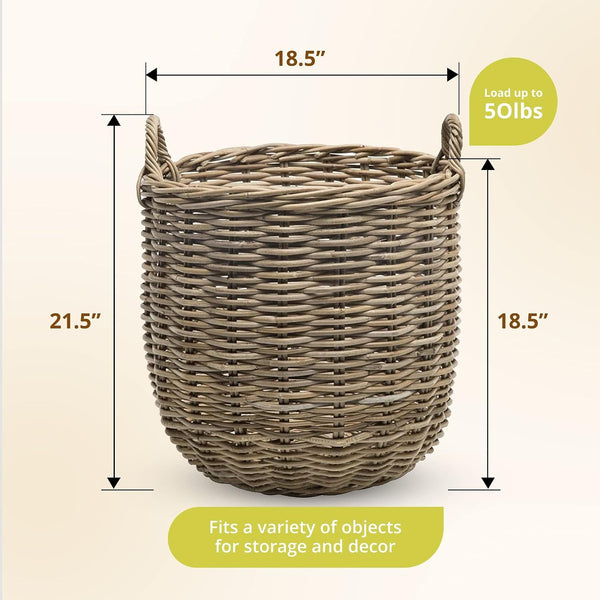 Rattan Kobo round Storage Basket with Handles, Gray Brown, Large3