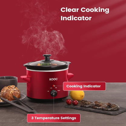 Small Slow Cooker, 2 Quart, Free Liners Included for Easy Clean-Up, Upgraded Ceramic Pot, Adjustable Temp, Nutrient Loss Reduction, Stainless Steel, Red, Round5