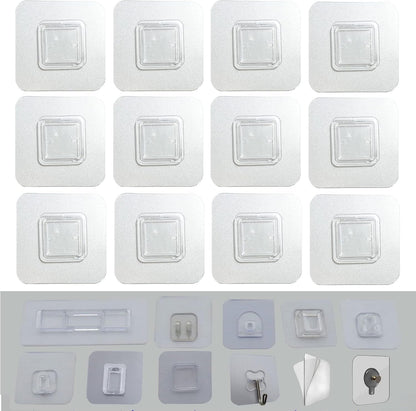 12 PCS Wall Mounted Replacement Sticky Pads for Kitchen Bathroom Shower Caddy Organizer Rack Holder Nail Free Adhesive Hooks (Square)1