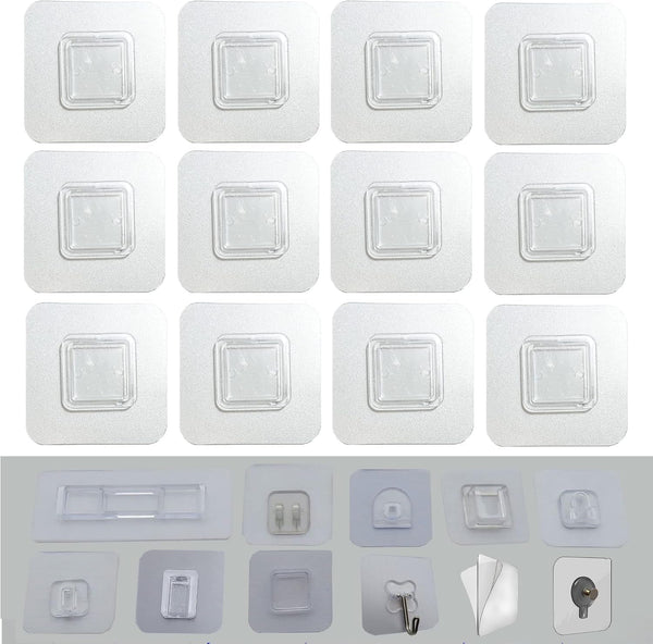 12 PCS Wall Mounted Replacement Sticky Pads for Kitchen Bathroom Shower Caddy Organizer Rack Holder Nail Free Adhesive Hooks (Square)1