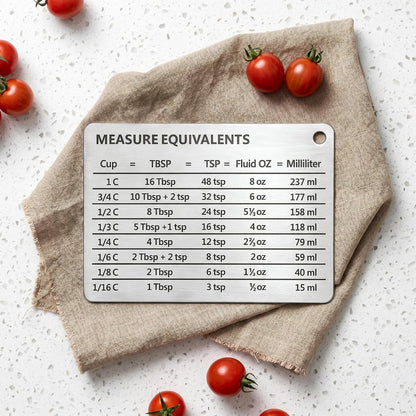 Measurement Conversion Chart with Strong Magnet Backing,  Stainless Measurement Conversions for Cups, Tablespoons, Teaspoons, Fluid Oz and Milliliters,Silver6