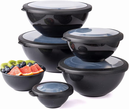 Mixing Bowls with TPR Lids - 12 Piece Plastic Nesting Bowls Set Includes 6 Prep Bowls and 6 Lids, Microwave Safe (Speckled Black)8
