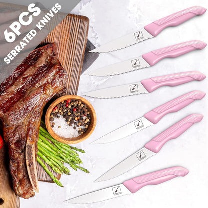 14-Piece Kitchen Knife Set, High-Carbon Stainless Steel,Pink8