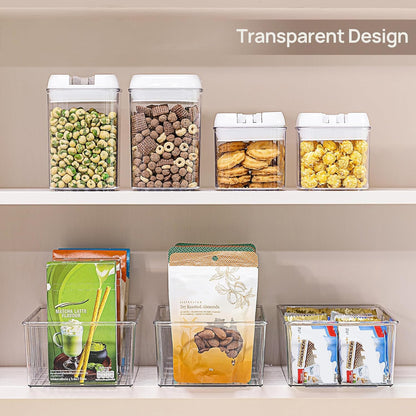 8 Pack Food Storage Organizer Bins, Clear Plastic, 4 Compartments4