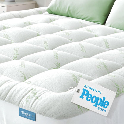 Ultra Soft & Cooling Mattress Topper - Queen Size | Rayon Derived from Bamboo, Pillow Top Mattress Pad, 20" Deep Pocket, Back Pain Relief, Perfect for Hot Sleepers, Green1