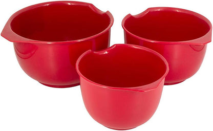 Mixing Bowls with Pour Spout, Set of 3 | Nesting Design Saves Space | Non-Slip, BPA Free, Dishwasher Safe Plastic | Kitchen Cooking and Baking Supplies, Red5