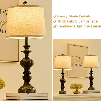 27.5" Farmhouse Table Lamps Set of 2, 3 Way Dimmable Touch Lamps | Touch Control, Dimmable, USB C+A Ports & AC Outlet, Bulbs Included, Bedside Nightstand Lamp for Living Room, Bedroom4