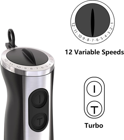 Immersion Blender Handheld for Kitchen, Hand Blender, 12 Speeds & Turbo Mode Electric Stick Hand Mixer for Baby Food, Smoothie, Puree, Soup, Sauces5