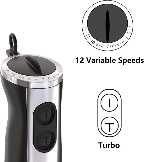 Immersion Blender Handheld for Kitchen, Hand Blender, 12 Speeds & Turbo Mode Electric Stick Hand Mixer for Baby Food, Smoothie, Puree, Soup, Sauces5
