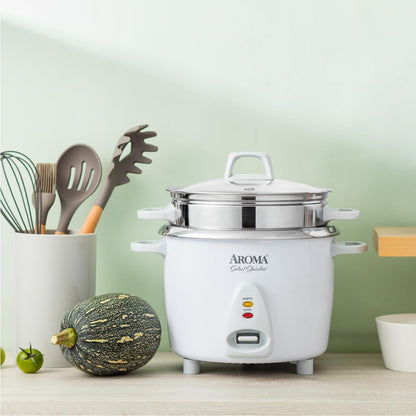 Housewares 14-Cup (Cooked) / 3Qt. Select Stainless Pot-Style Rice Cooker, & Food Steamer, One-Touch Operation, Automatic Keep Warm Mode, White (ARC-757-1SG)7