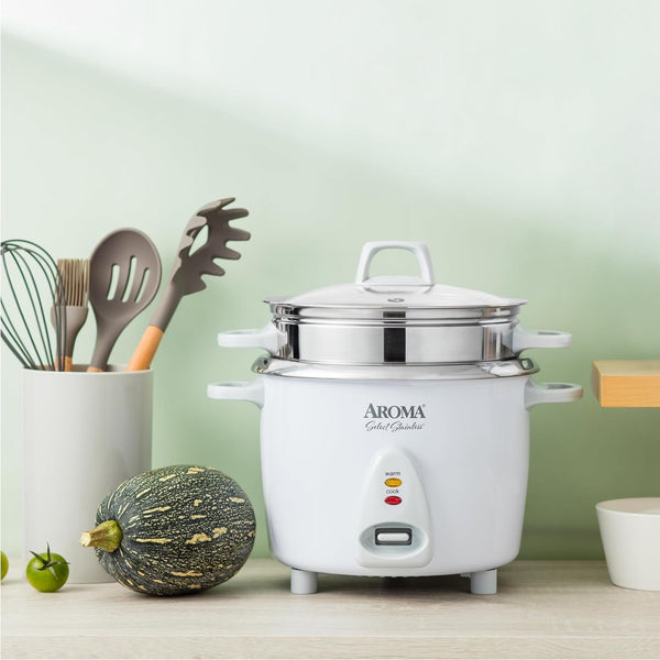 Housewares 14-Cup (Cooked) / 3Qt. Select Stainless Pot-Style Rice Cooker, & Food Steamer, One-Touch Operation, Automatic Keep Warm Mode, White (ARC-757-1SG)7