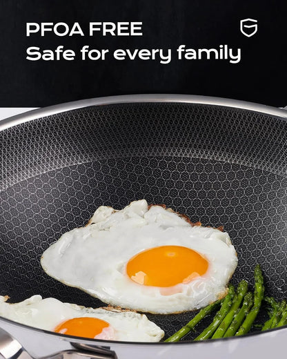 Wok Pan,12 Inch Hybrid Wok with Lid,Pfoa Free Cookware,Non Stick Stainless Steel Woks & Stir-Fry Pans Nonstick, Dishwasher and Oven Safe, Works on Induction3