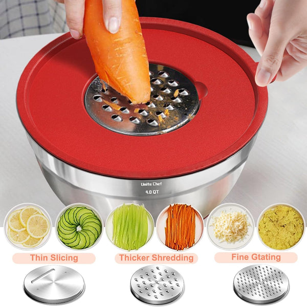 Mixing Bowls with Airtight Lids Set, 8PCS Stainless Steel Nesting Bowls Set, 3 Grater Attachments & Non-Slip Bottoms, Size 5, 4, 3.5, 2, 1.5QT for Baking & Mixing(Colorful)8